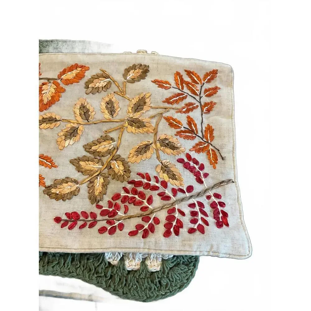 Autumn Leaf Embroidered  Linen Blend Decorative Pillow Cover